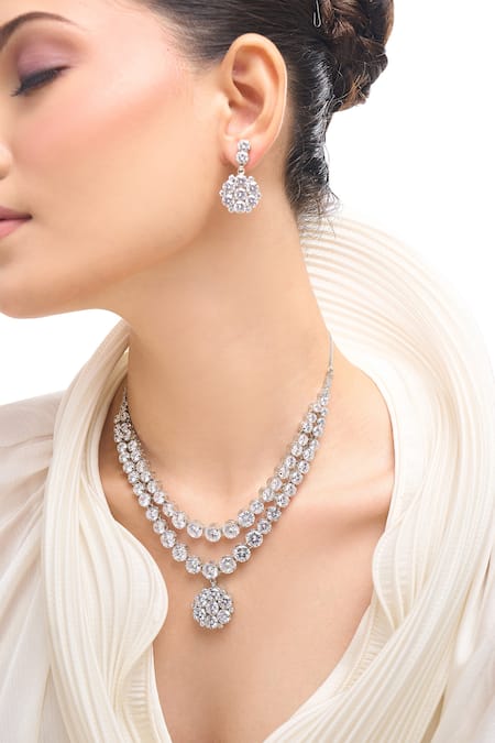 Nazaakat By Samara Singh_White American Diamond Jewelry Set _at_Aza_Fashions