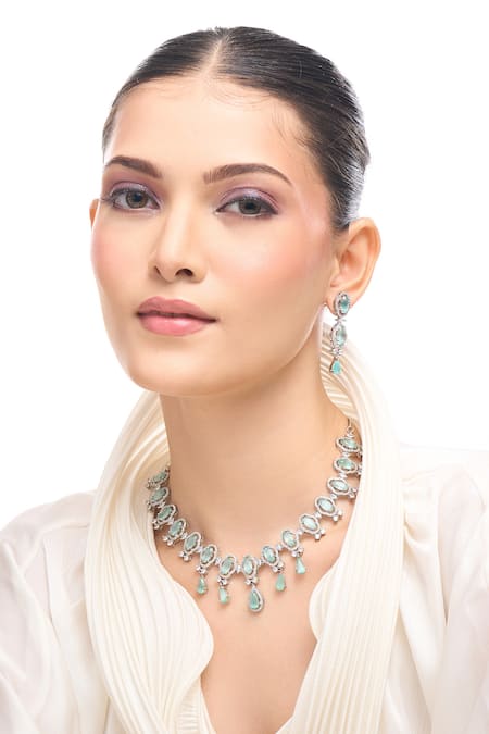 Nazaakat By Samara Singh Aqua American Diamond Jewelry Set at Aza Fashions Nazaakat By Samara Singh_Aqua American Diamond Jewelry Set _at_Aza_Fashions