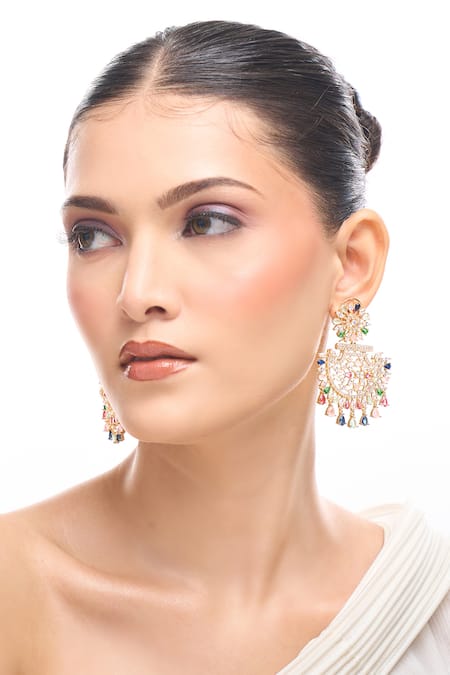 Nazaakat By Samara Singh Multi Color Crystals, Stones American Diamond Earrings 