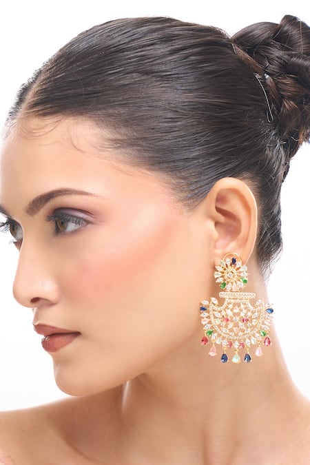 Nazaakat By Samara Singh_Multi Color Crystals, Stones American Diamond Earrings _at_Aza_Fashions