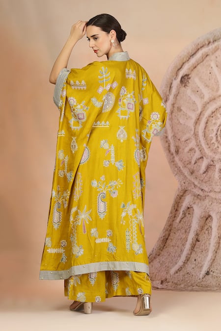 Soniya G Mustard Yellow Kaftan & Wide Legged Pant Set 