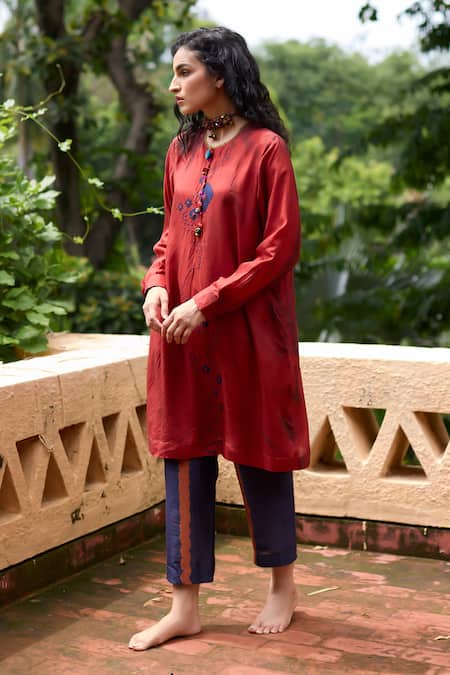 Medha Orange Silk Tunic & Pant Set 