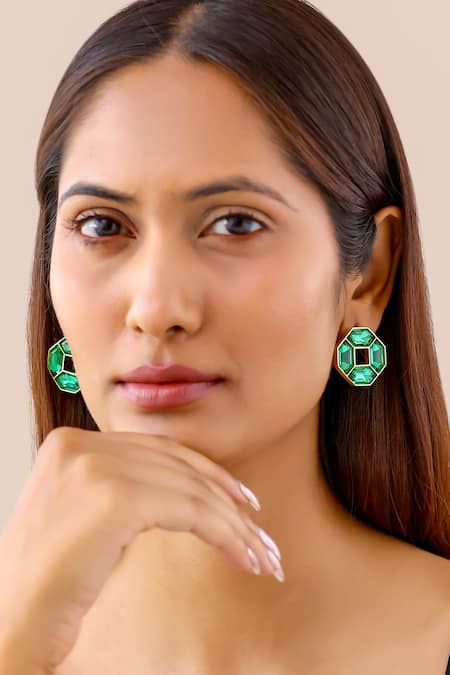Shop Bblingg Green Crystals Cavana Mini Studs at Aza Fashions Shop_Bblingg_Green Crystals Cavana Mini Studs _at_Aza_Fashions