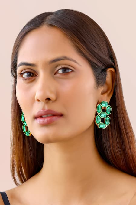 Shop Bblingg Green Crystals Emerald Swarovski Stud Earrings at Aza Fashions Shop_Bblingg_Green Crystals Emerald Swarovski Stud Earrings _at_Aza_Fashions