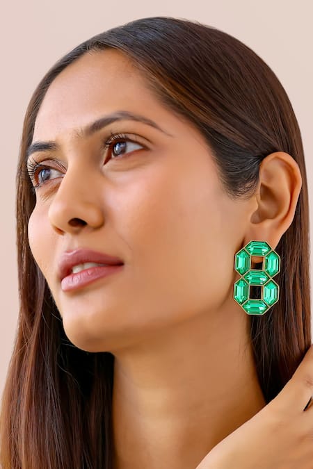 Bblingg Green Crystals Emerald Swarovski Stud Earrings Online at Aza Fashions Bblingg_Green Crystals Emerald Swarovski Stud Earrings _Online_at_Aza_Fashions