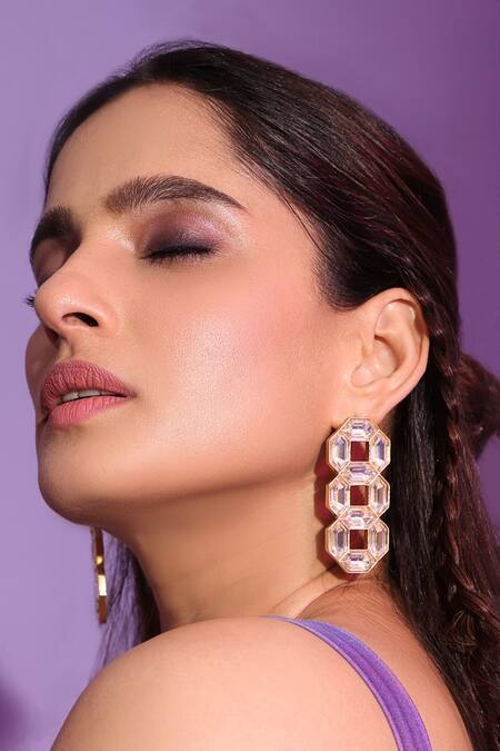 Shop Bblingg White Crystals Cavana Statement Studs With Swarovski at Aza Fashions Shop_Bblingg_White Crystals Cavana Statement Studs With Swarovski _at_Aza_Fashions