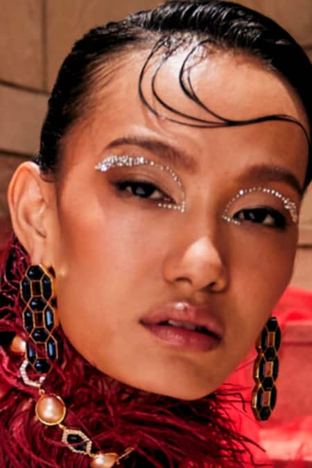 Shop Bblingg Blue Crystals Cavana Statement Studs With at Aza Fashions Shop_Bblingg_Blue Crystals Cavana Statement Studs With _at_Aza_Fashions