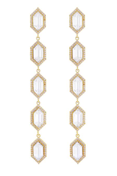 Shop Bblingg White Crystals Cavi Danglers With at Aza Fashions Shop_Bblingg_White Crystals Cavi Danglers With _at_Aza_Fashions