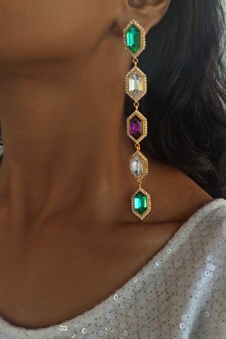 Bblingg Multi Color Crystals Cavi Danglers With at Aza Fashions Bblingg_Multi Color Crystals Cavi Danglers With _at_Aza_Fashions