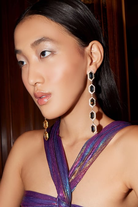 Shop Bblingg Blue Crystals Cavi Danglers With Sapphire at Aza Fashions Shop_Bblingg_Blue Crystals Cavi Danglers With Sapphire _at_Aza_Fashions