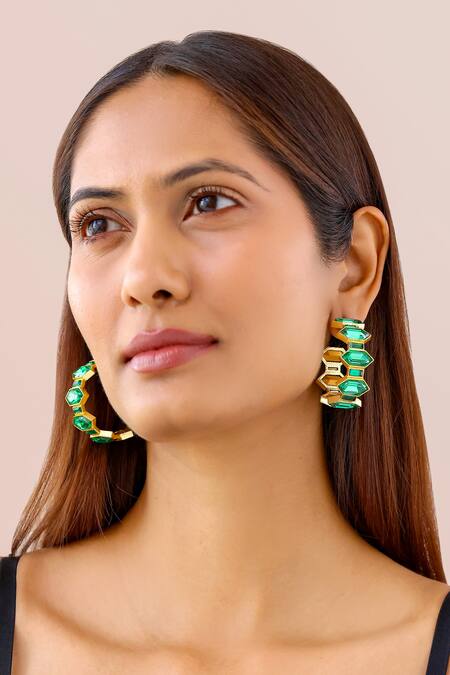 Bblingg Emerald Green Crystals Cavana Hoops With Online at Aza Fashions Bblingg_Emerald Green Crystals Cavana Hoops With _Online_at_Aza_Fashions