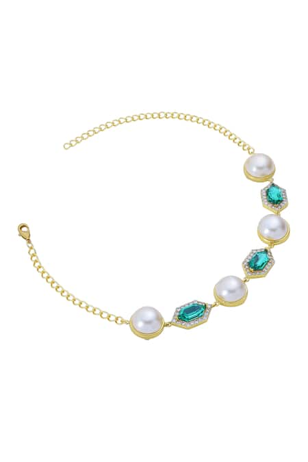 Buy Bblingg Green Emerald Crystal Pearl Choker Online at Aza Fashions Buy_Bblingg_Green Emerald Crystal Pearl Choker _Online_at_Aza_Fashions