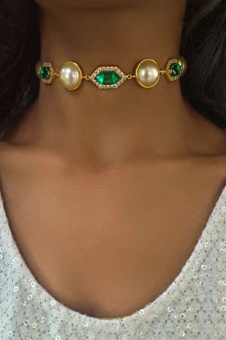 Bblingg Green Emerald Crystal Pearl Choker 