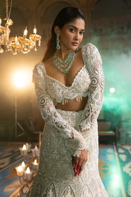 House Of Sikka Ivory Fish Cut Lehenga Set 