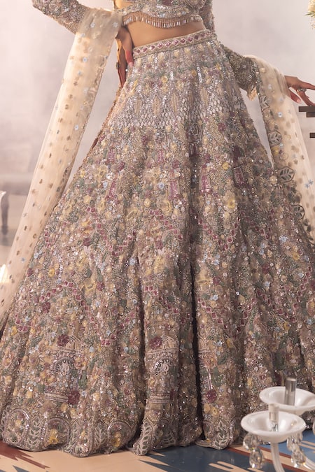 House Of Sikka_Multi Color Net Sequins, Beads, Embroidery Multi-colour Designer Lehenga Set _Online_at_Aza_Fashions