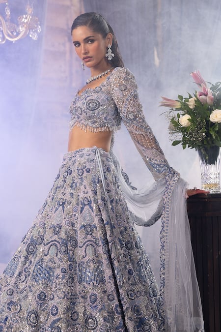 House Of Sikka Three-Dimensional Blue Lehenga Set 