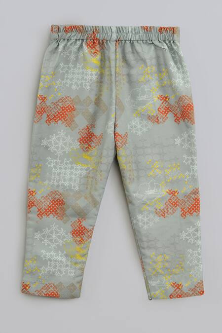 Little Brats_Gray Cotton, Silk Embroidery Grey And Orange Shirt Set _Online_at_Aza_Fashions