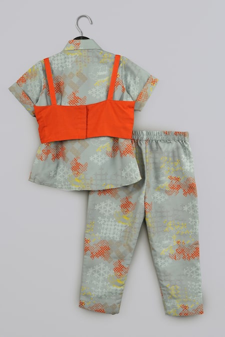 Little Brats Grey & Orange Embroidered Shirt Set 