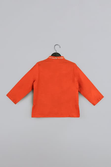 Little Brats_Orange Cotton, Silk Embroidery Kurta And Dhoti Set _Online_at_Aza_Fashions