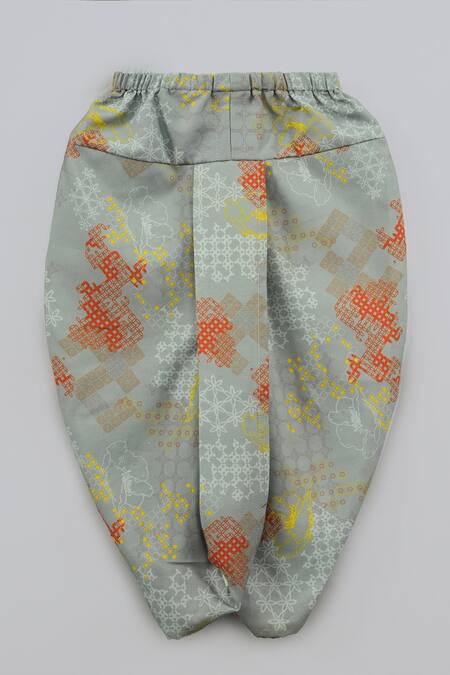 Shop_Little Brats_Orange Cotton, Silk Embroidery Kurta And Dhoti Set _Online_at_Aza_Fashions