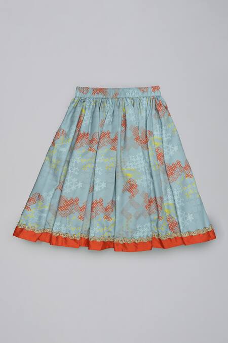 Little Brats_Orange Cotton, Silk Beads, Sequins, Tassels, Embroidery Blouse And Ghagara Set _Online_at_Aza_Fashions