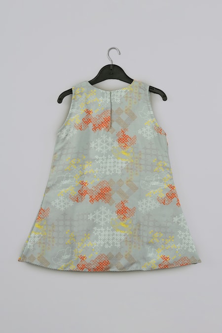 Little Brats_Gray Cotton, Silk Tassels, Beads, Embroidery Grey And Orange Top & Sharara Set _Online_at_Aza_Fashions