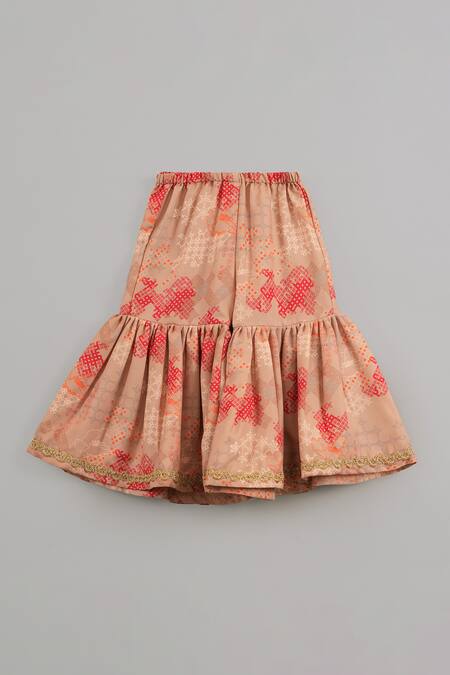 Little Brats_Beige Cotton, Silk Tassels, Embroidery And Red Top & Sharara Set _Online_at_Aza_Fashions