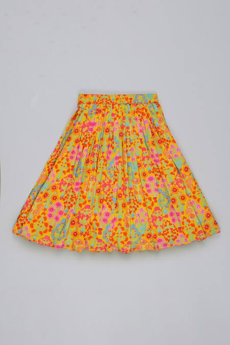 Little Brats_Mustard Cotton, Silk Tassels Embroidered Blouse And Ghagara Set _at_Aza_Fashions