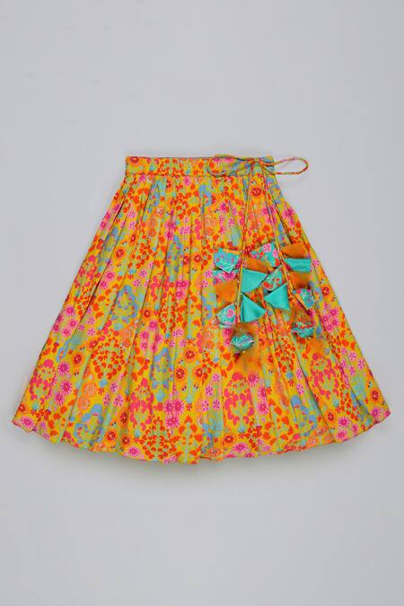 Buy_Little Brats_Mustard Cotton, Silk Tassels Embroidered Blouse And Ghagara Set 