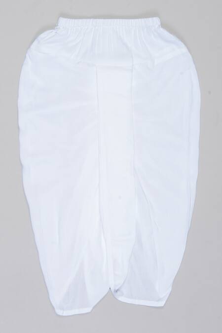 Little Brats_Mustard Cotton, Silk Beads Embroidered Kurta And Dhotis Set _Online_at_Aza_Fashions