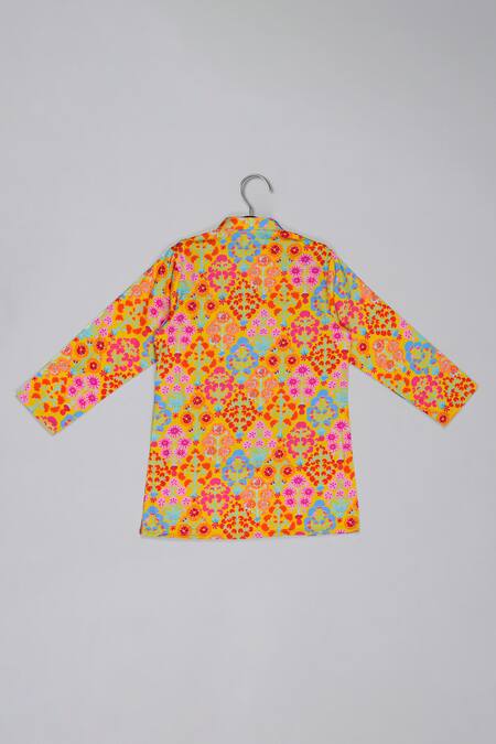 Buy_Little Brats_Mustard Cotton, Silk Beads Embroidered Kurta And Dhotis Set _Online_at_Aza_Fashions