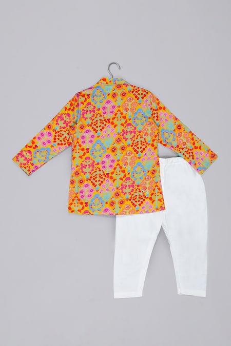 Little Brats Mustard Embroidered Kurta & Pajama Set 