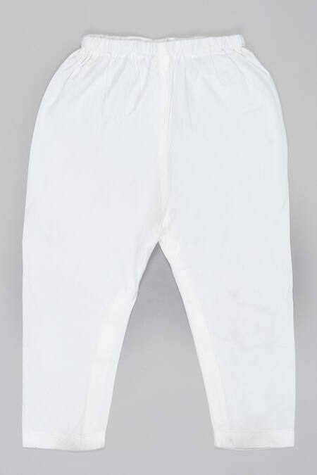 Shop_Little Brats_Mustard Cotton, Silk Embroidered Kurta And Pajama Set _Online_at_Aza_Fashions