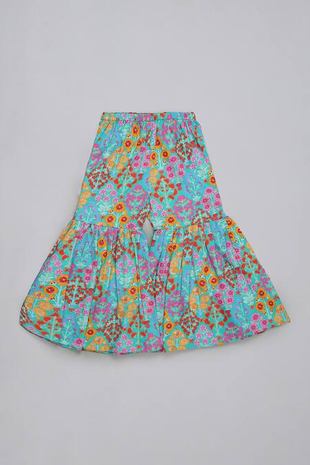 Little Brats_Blue Cotton, Silk Beads, Sequins, Embroidery Top And Sharara Set _Online_at_Aza_Fashions