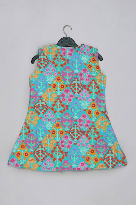 Buy_Little Brats_Blue Cotton, Silk Beads, Sequins, Embroidery Top And Sharara Set _Online_at_Aza_Fashions