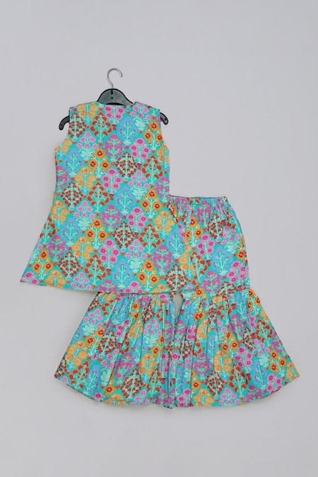 Little Brats Embroidered Blue Top & Sharara Set 