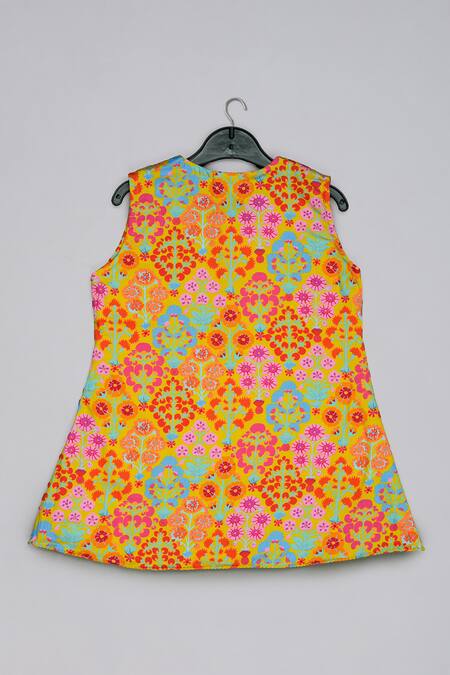 Buy_Little Brats_Mustard Cotton, Silk Sequins, Embroidery Top And Sharara Set _Online_at_Aza_Fashions