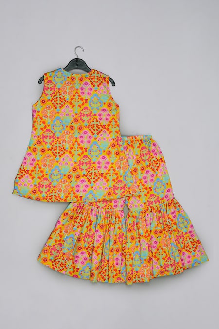 Little Brats Mustard Embroidered Top & Sharara Set 