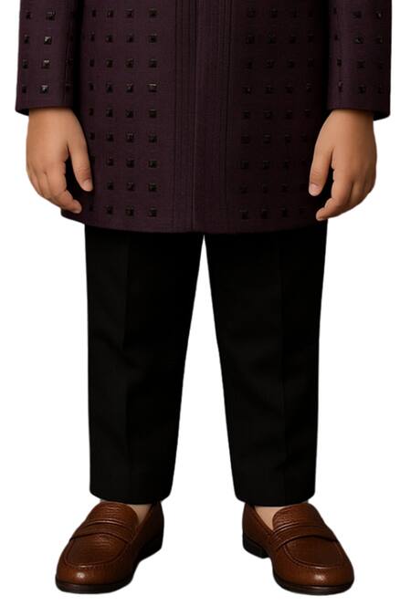 PAARSH Maroon Bemberg, Silk, Cotton Designer Square Emb Jacket And Pant Set Online at Aza Fashions PAARSH_Maroon Bemberg, Silk, Cotton Designer Square Emb Jacket And Pant Set _Online_at_Aza_Fashions