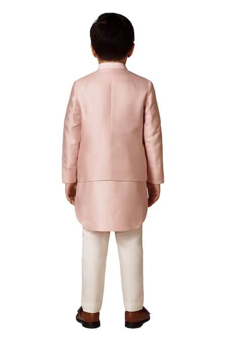 Paarsh Peach Nehru Jacket Kurta Pant Set 