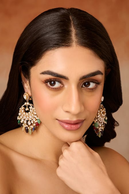 Paisley Pop Multicolored Polki Chandbali Earrings 