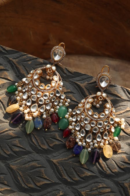 Paisley Pop Multicolored Polki Chandbali Earrings 
