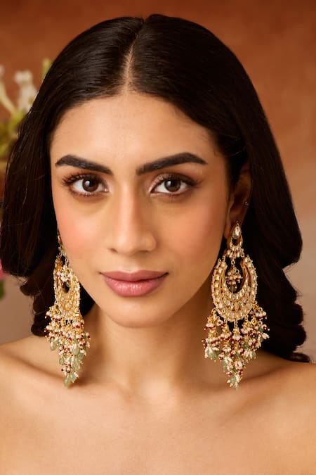 Paisley Pop_Mint Crystals, Pearls Kundan Chandbali Earrings _Online_at_Aza_Fashions