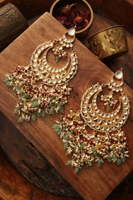 Buy_Paisley Pop_Mint Crystals, Pearls Kundan Chandbali Earrings _Online_at_Aza_Fashions
