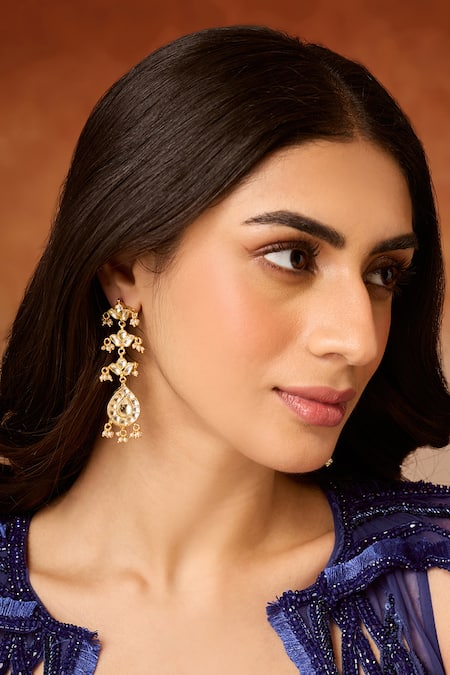 Paisley Pop_Gold Plated Pearls, Stones Kundan Earrings _Online_at_Aza_Fashions