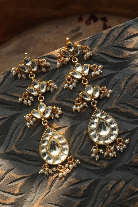 Buy_Paisley Pop_Gold Plated Pearls, Stones Kundan Earrings _Online_at_Aza_Fashions