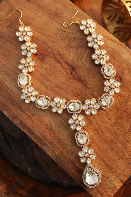 Buy_Paisley Pop_Gold Plated Floral Victorian Polki Mathapatti _Online_at_Aza_Fashions