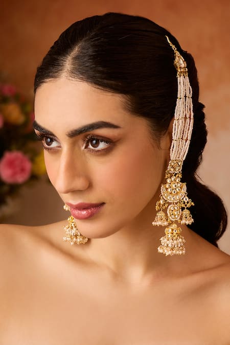 Paisley Pop Kundan Jhumka Earrings with Kaan Chain 