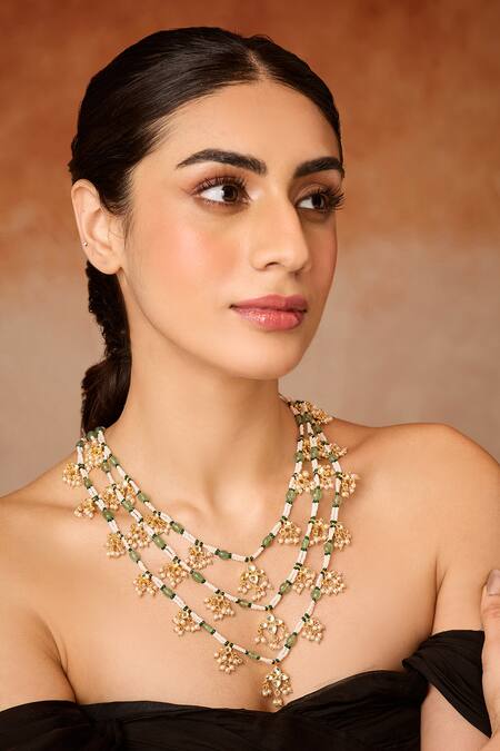 Buy Paisley Pop Mint Layered Kundan Necklace Online at Aza Fashions Buy_Paisley Pop_Mint Layered Kundan Necklace _Online_at_Aza_Fashions