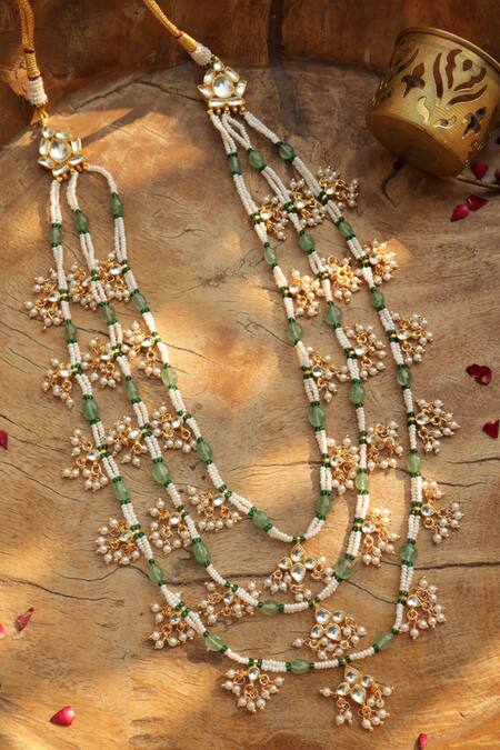 Shop Paisley Pop Mint Layered Kundan Necklace Online at Aza Fashions Shop_Paisley Pop_Mint Layered Kundan Necklace _Online_at_Aza_Fashions